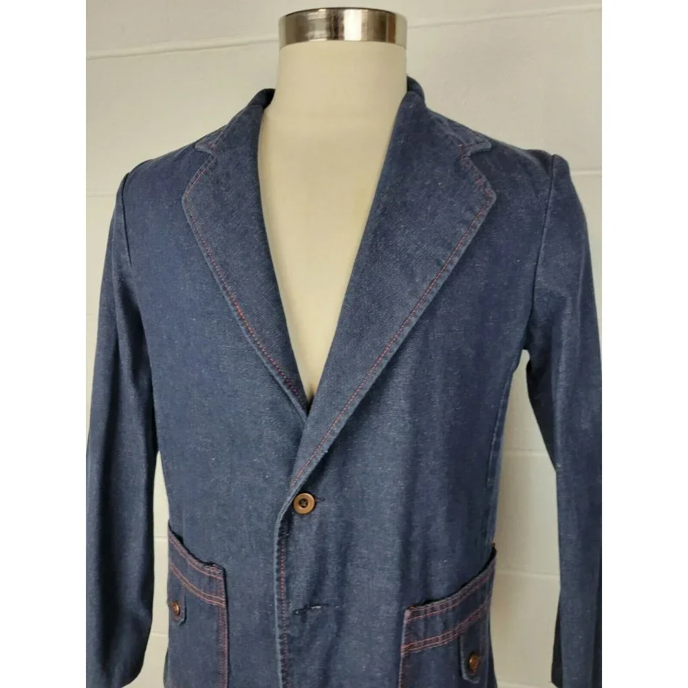 Vintage 70s JC Penney Fashions Denim Jean Unstructured Sport Coat Jacket 38‎